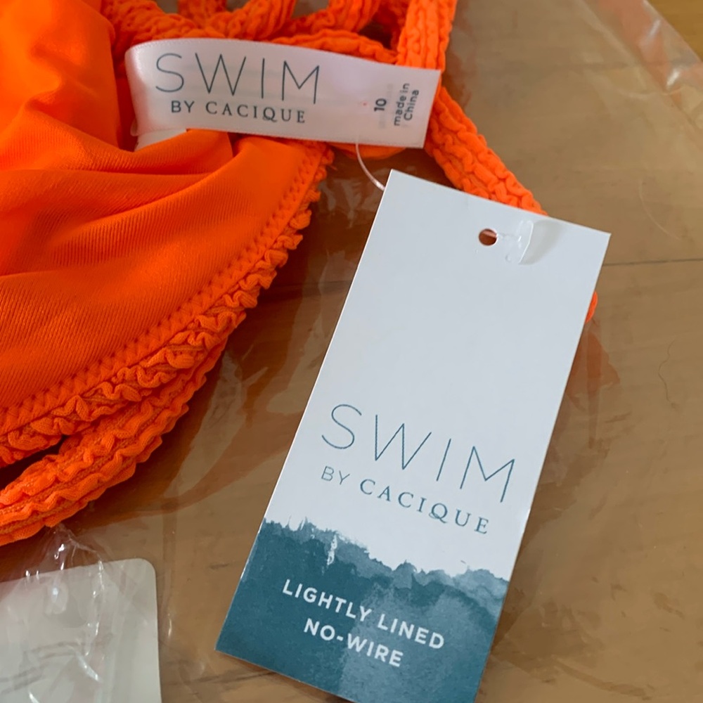 Cacique Swim Lane Bryant Plus Size 10 Neon Orange Crinkle String Bikini Hi Leg - Picture 8 of 13